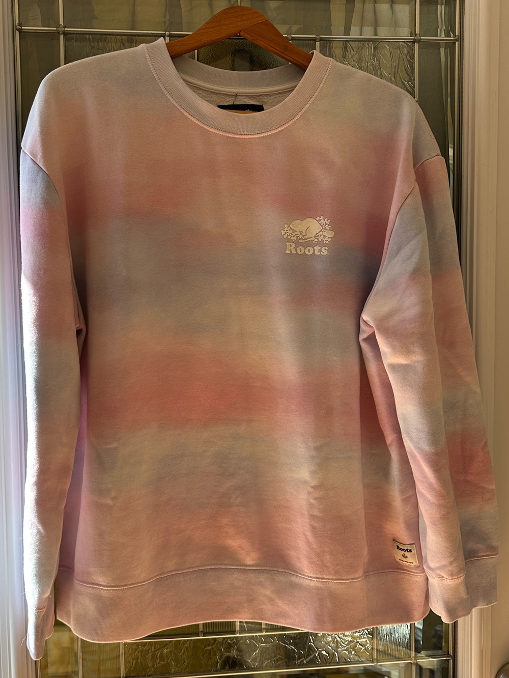 Roots Pastel Pink and Light Blue Tie-Dye Crewneck Sweater